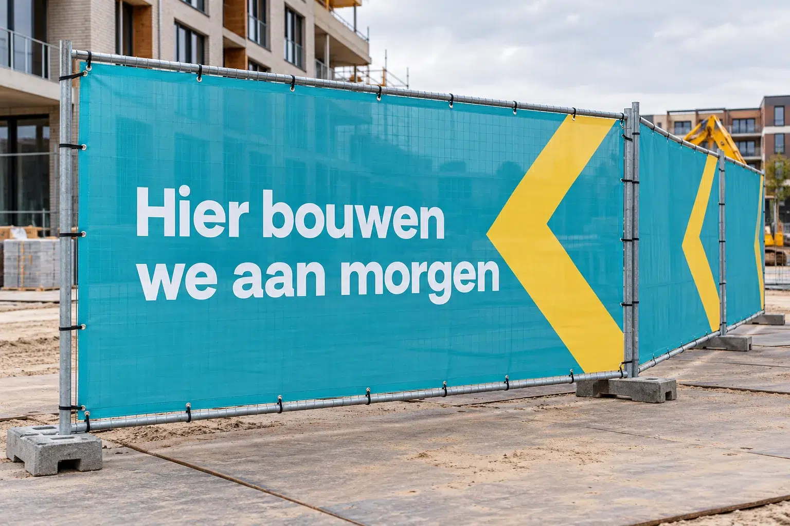 Bedrukte bouwhekdoeken bij een bouwproject