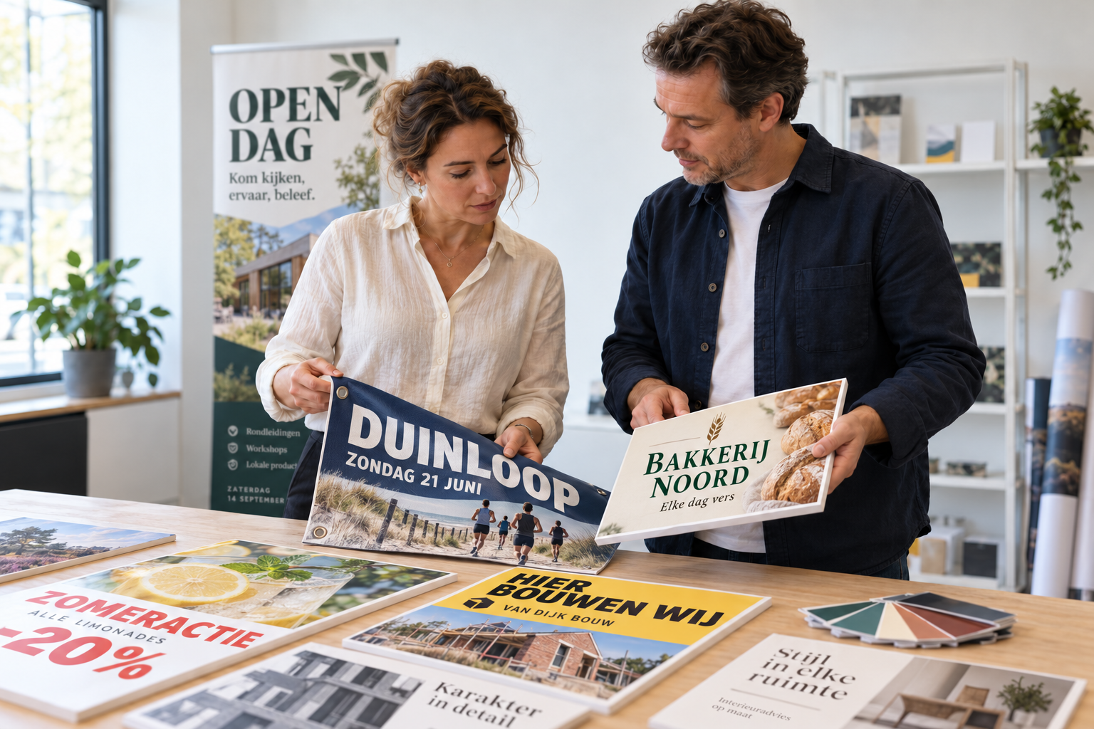 Bedrukt Dibond reclamebord aan een gevel