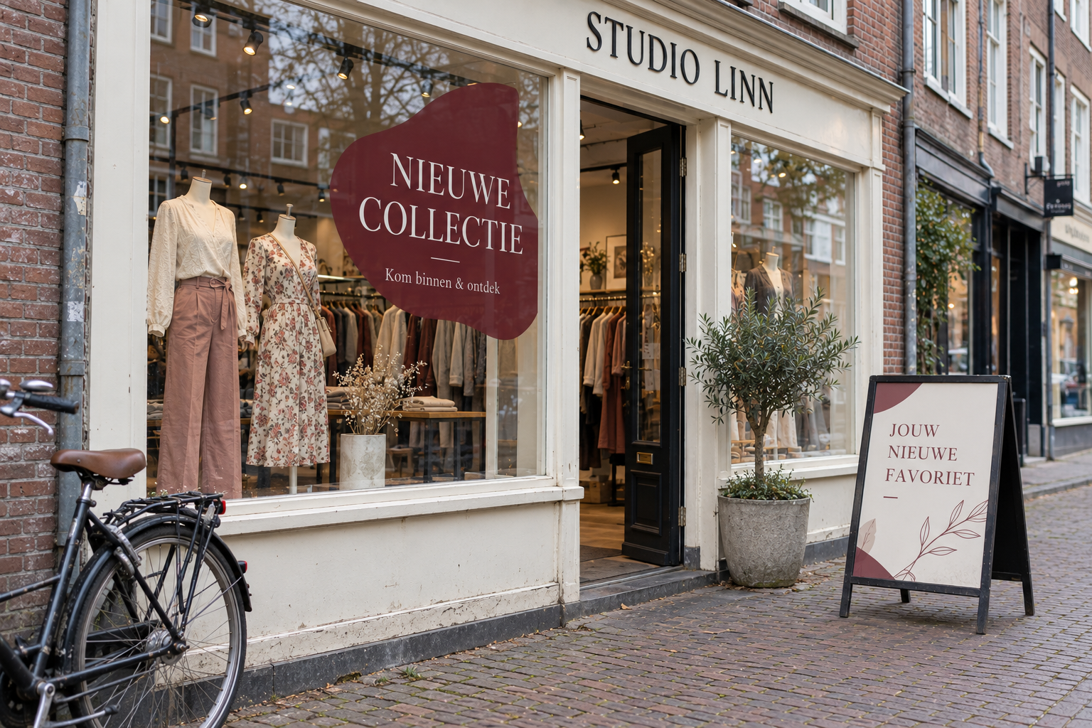 Roll-up banners in een winkel- en ontvangstruimte
